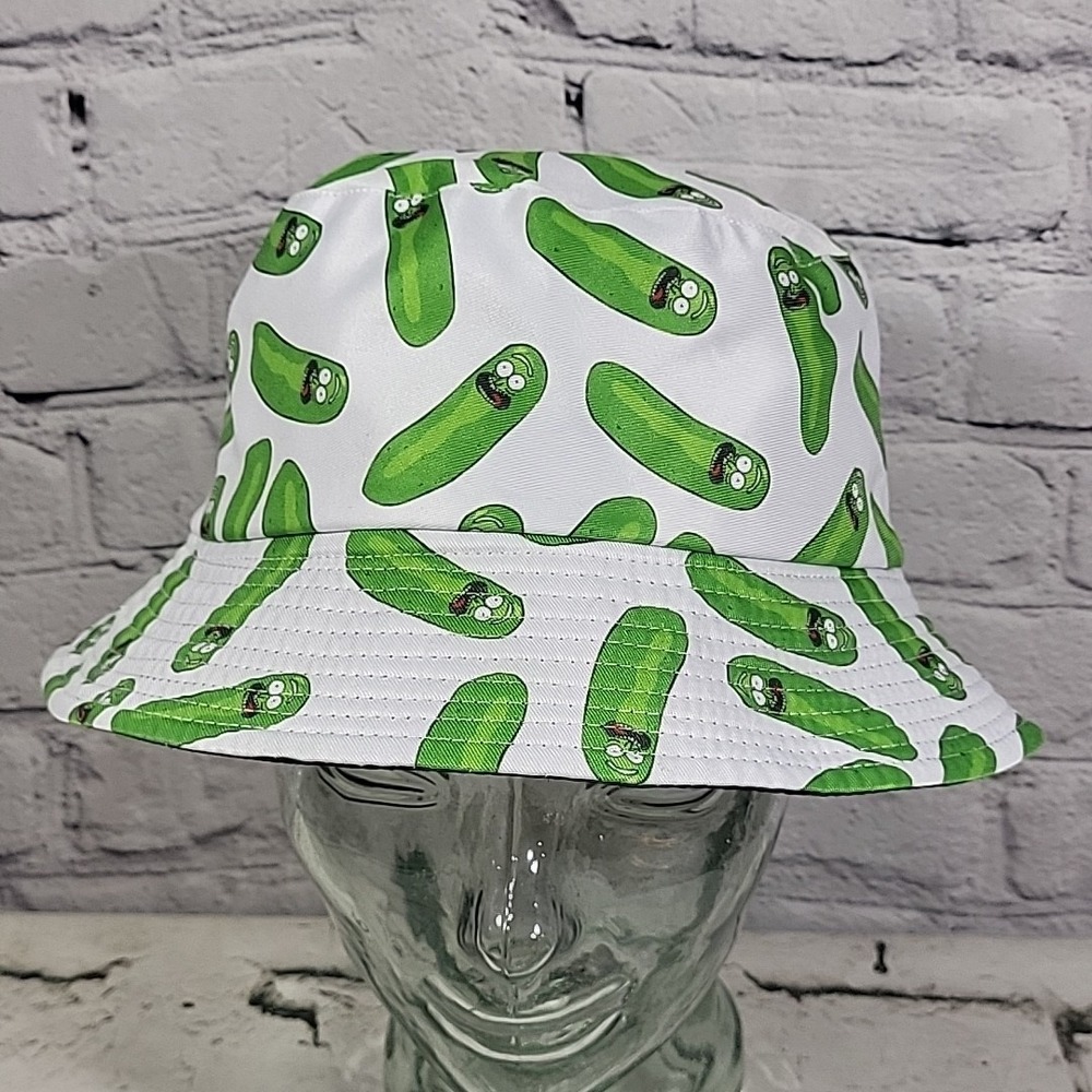 Rick And Morty Pickle Rick Bucket Hat Adult OSFA Reversible Solid Black Sun Cap